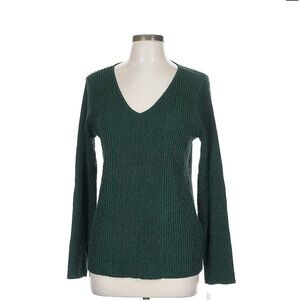 Alfani Green V-Neck Sweater with Ribbed Texture